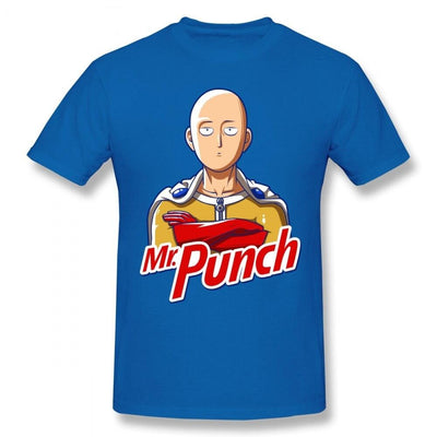 T-Shirt One Punch Man Saitama Mr Punch bleu