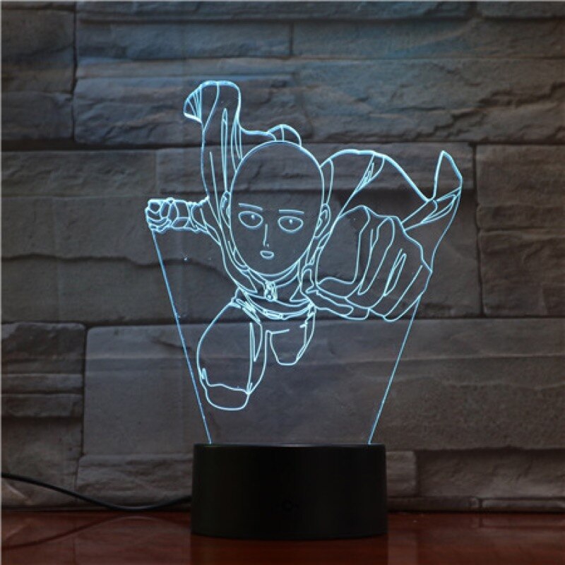 Lampe LED 3D One Punch Man Saitama bleu