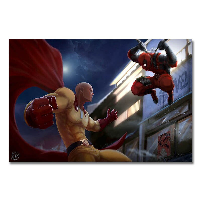 poster-toile-one-punch-man-saitama-vs-deadpool