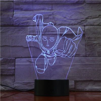 Lampe LED 3D One Punch Man Saitama Cyan