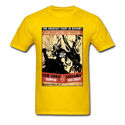 t-shirt one punch man Saitama vs Goku jaune
