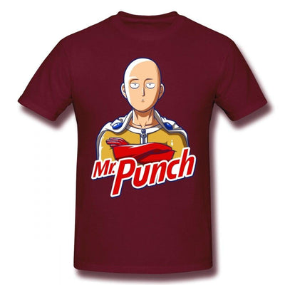 T-Shirt One Punch Man Saitama Mr Punch bordeaux
