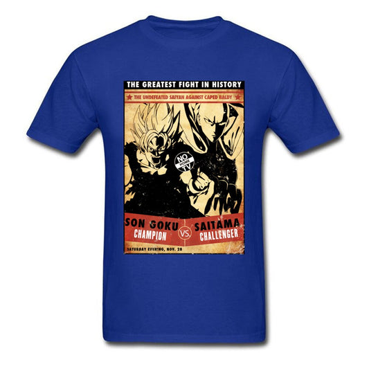 t-shirt one punch man Saitama vs Goku bleu