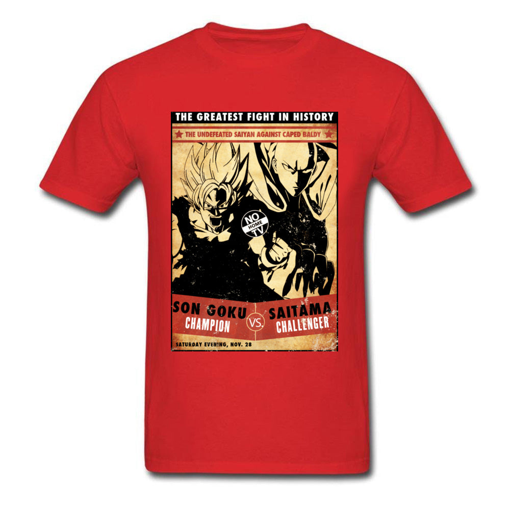 t-shirt one punch man Saitama vs Goku rouge