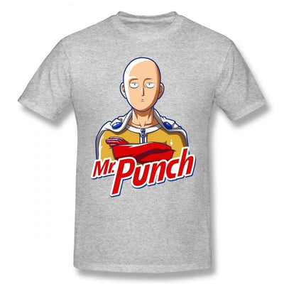 T-Shirt One Punch Man Saitama Mr Punch gris clair