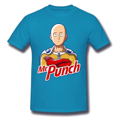 T-Shirt One Punch Man Saitama Mr Punch bleu ciel