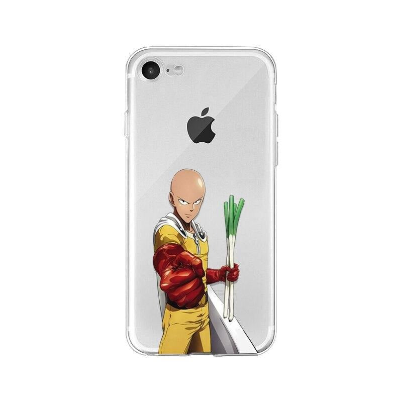 Coque transparente One Punch Man iPhone Saitama Poireaux