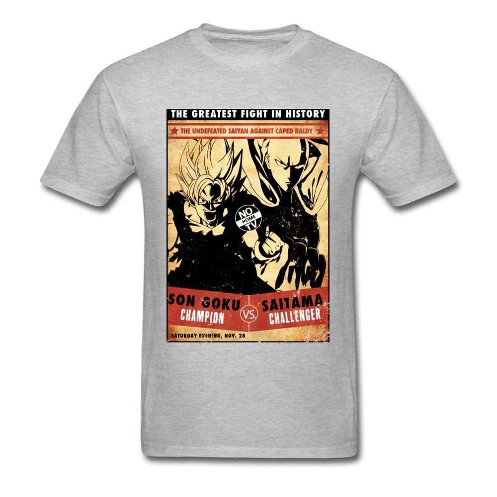 t-shirt one punch man Saitama vs Goku gris clair