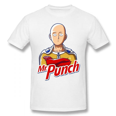 T-Shirt One Punch Man Saitama Mr Punch blanc