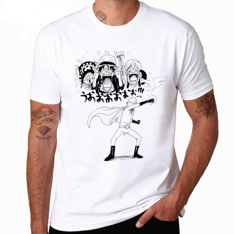 t-shirt one punch man saitama one piece luffy