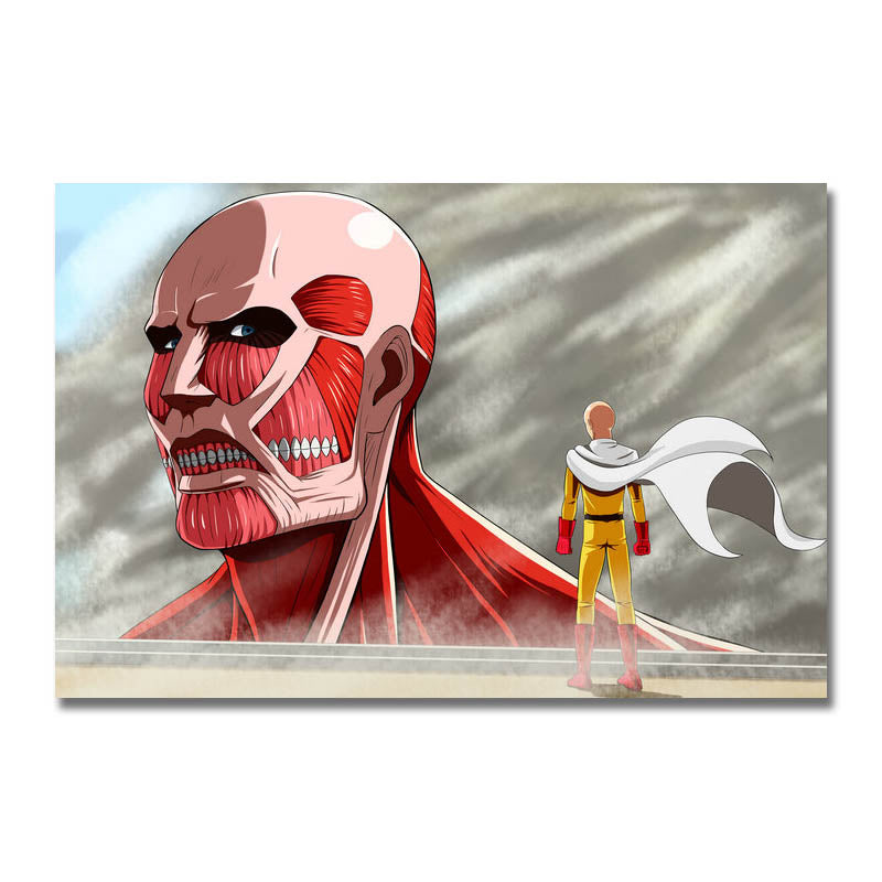 Poster Toile One Punch Man Saitama vs Monstre Attaque des Titans AOT