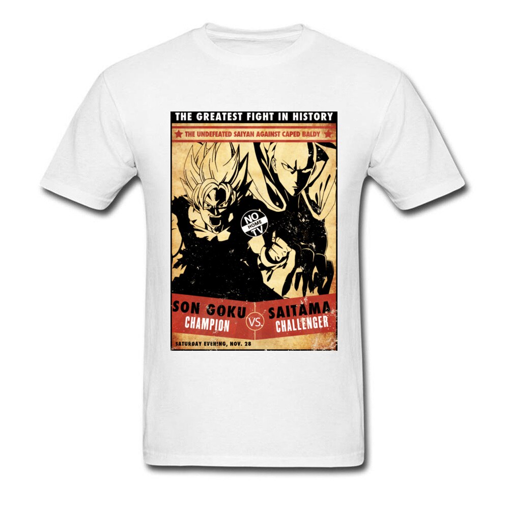 t-shirt one punch man Saitama vs Goku blanc